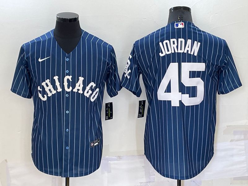 Men Chicago White Sox 45 Jordan Blue Stripe Throwback Nike 2022 MLB Jersey